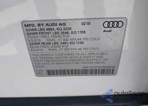 2018 Audi Q3 2.0T Premium/2.0T Sport Premium z USA, uszkodzony, nr VIN WA1JCCFS3JR028436